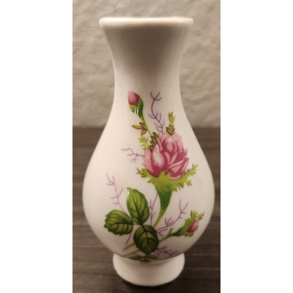 Small Vintage Porcelain Rose Floral Bud Vase Made In England